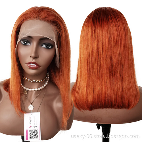 Wig vendors wholesale prices ginger orange bob wigs for black women full transparent hd lace frontal wigs human hair lace front